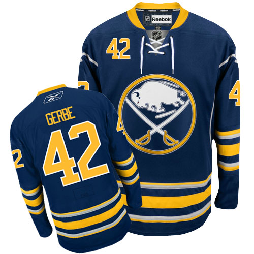 Fashionable Buffalo Sabres 42 Nathan Gerbe Dark Blue Mens NHL Hockey Jeresy New!